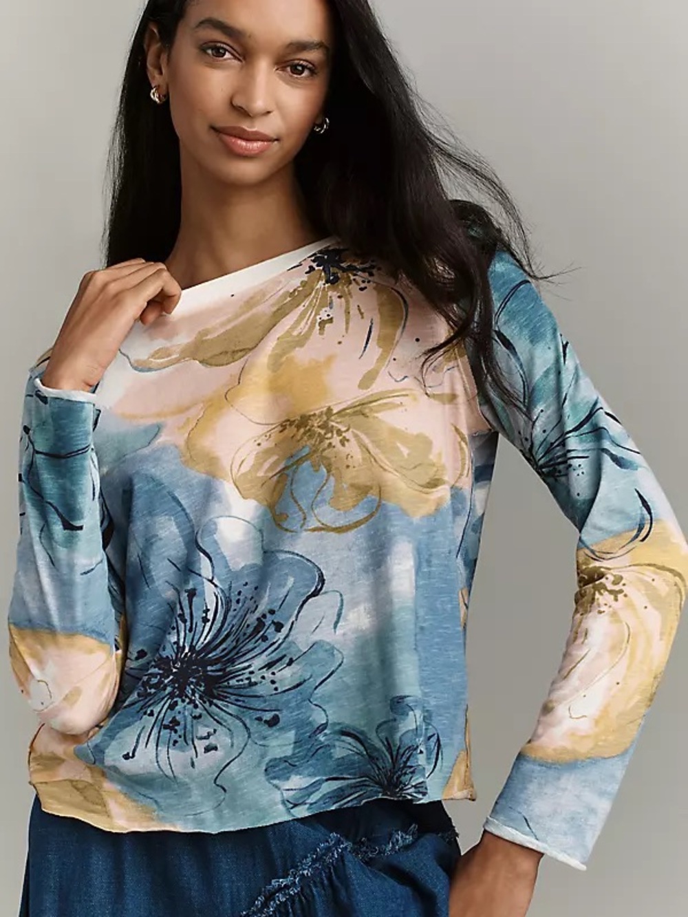 Maeve by Anthropologie Watercolor Long-Sleeve Blouse